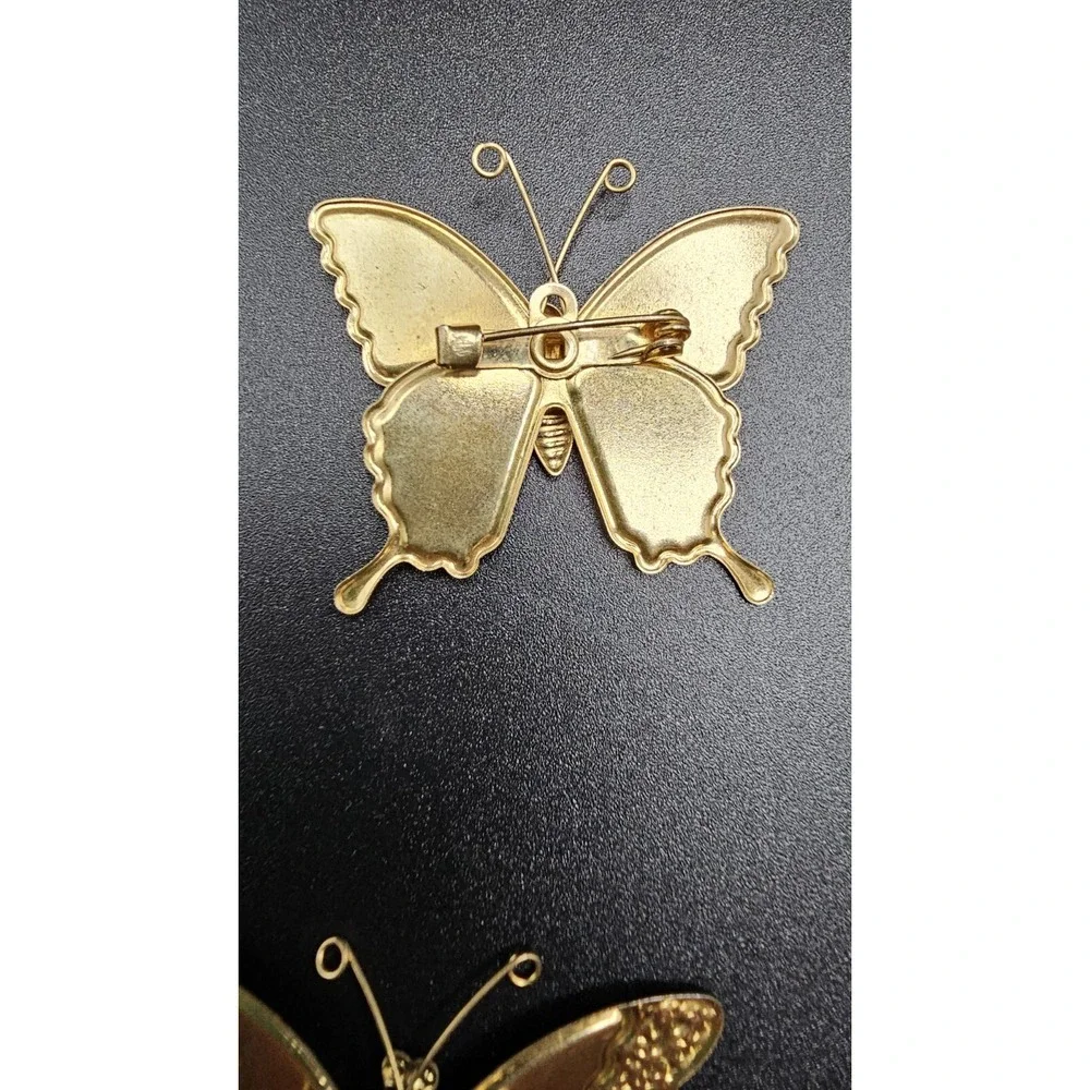 Vintage Lot Of 3 Butterflies Brooch Red/Blue/Green/Yellow Enamel Gold Tone